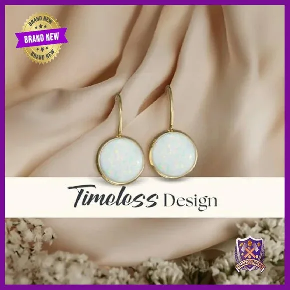 14k Yellow Gold Opal Dangle Earrings 8mm Handmade Wedding Jewelry Gift